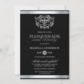 Chic Silver & Black Typografie Masquerade Sweet 16 Einladung (Vorderseite)