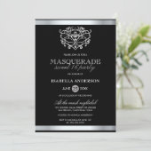 Chic Silver & Black Typografie Masquerade Sweet 16 Einladung (Stehend Vorderseite)