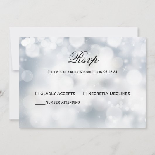 Chic Silver Bokeh Light Wedding Rsvp Einladung (Vorderseite)