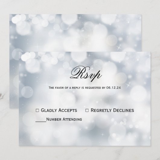 Chic Silver Bokeh Light Wedding Rsvp Einladung (Vorne/Hinten)