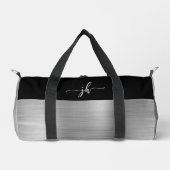 Chic Silver Brushed Metal Black Script Monogram Duffle Bag (Vorderseite)