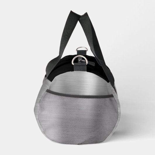 Chic Silver Brushed Metal Black Script Monogram Duffle Bag (Rechts)