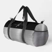 Chic Silver Brushed Metal Black Script Monogram Duffle Bag (Rechte Ecke)