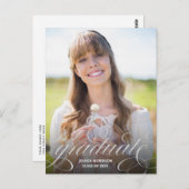 Chic Silver Calligraphy Overlay Foto Abschluss Postkarte (Vorne/Hinten)