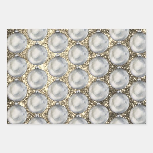 Chic Silver Christmas Ball Gold Glitzer Glitzern Geschenkpapier Set (Vorderseite 3)