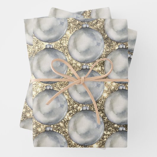 Chic Silver Christmas Ball Gold Glitzer Glitzern Geschenkpapier Set (Beispiel)