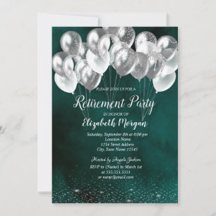 Chic Silver Confetti Balloons Green Retirement Einladung