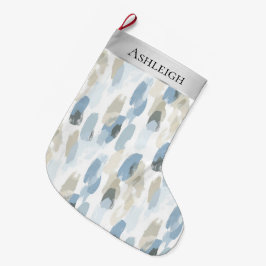 Chic Silver Cream Blau Abstrakte Weihnachten Großer Weihnachtsstrumpf