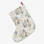 Chic Silver Cream Blue White Floral Weihnachten Großer Weihnachtsstrumpf (Rückseite (Hängend))