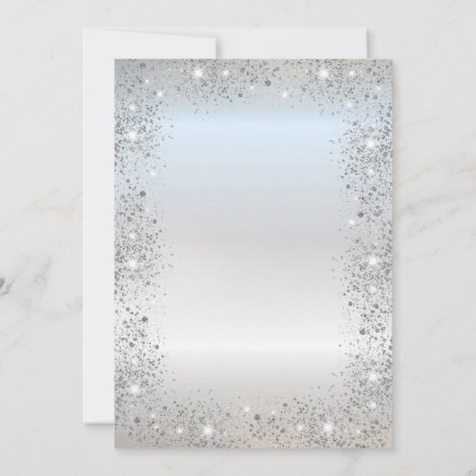 Chic Silver Cross Taufe Silver Glitzer Confetti Einladung (Rückseite)