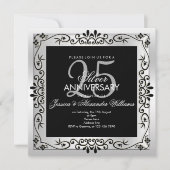 Chic Silver Decorative Gerahmt 25 Jahre alt Einladung (Vorderseite)