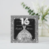 Chic Silver Dress Glitzer Diamonds Sweet 16 Einladung (Stehend Vorderseite)