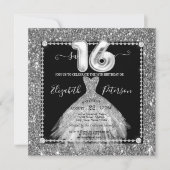 Chic Silver Dress Glitzer Diamonds Sweet 16 Einladung (Vorderseite)