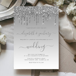 Chic Silver Dripping Glitzer Wedding Einladung