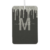 Chic Silver Drivers Glitzer Monogram Name Autolufterfrischer (Vorderseite)