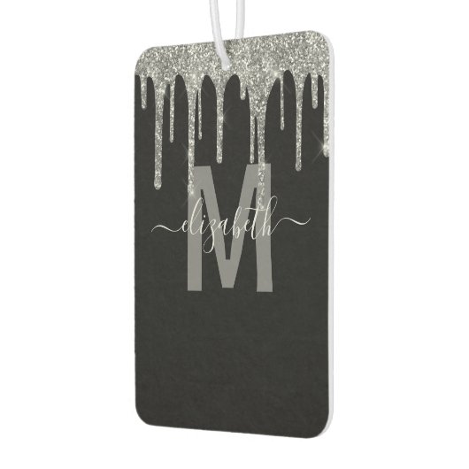 Chic Silver Drivers Glitzer Monogram Name Autolufterfrischer (Links)