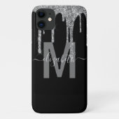 Chic Silver Drivers Glitzer Monogram Name Case-Mate iPhone Hülle (Rückseite)