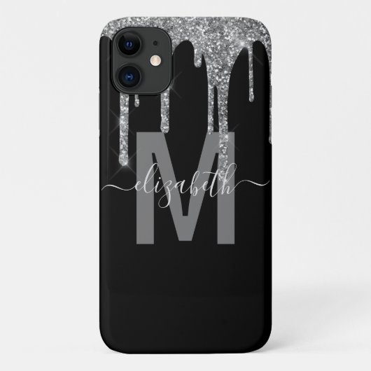 Chic Silver Drivers Glitzer Monogram Name Case-Mate iPhone Hülle (Rückseite)