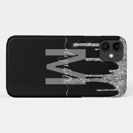 Chic Silver Drivers Glitzer Monogram Name Case-Mate iPhone Hülle (Rückseite (Horizontal))