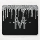 Chic Silver Drivers Glitzer Monogram Name Mousepad (Vorne)