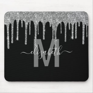 Chic Silver Drivers Glitzer Monogram Name Mousepad