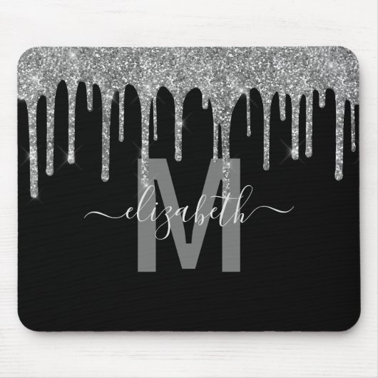 Chic Silver Drivers Glitzer Monogram Name Mousepad (Vorne)