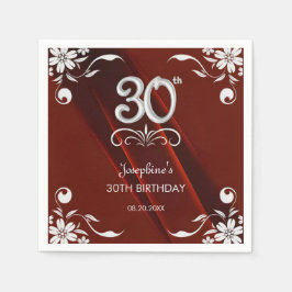 Chic Silver Floral Frame Burgundy 30. Geburtstag Serviette