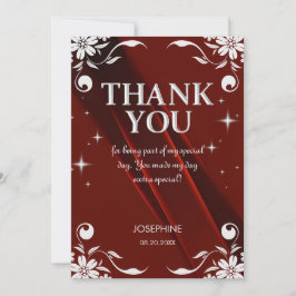 Chic Silver Floral Frame Burgundy 50th Birthday Dankeskarte