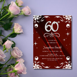 Chic Silver Floral Frame Burgundy 60. Geburtstag Einladung
