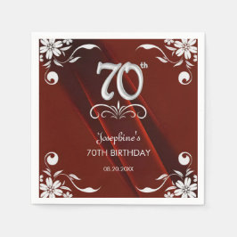Chic Silver Floral Frame Burgundy 70. Geburtstag Serviette