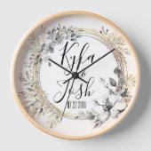 Chic Silver Floral Wreath Wedding Personalisiert Uhr (Vorderseite)