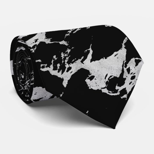 Chic Silver Foil Black Marble Neck Tie Krawatte (Gerollt)