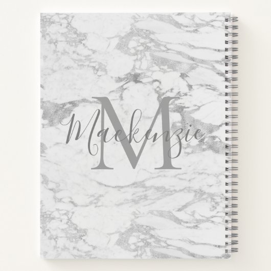 Chic Silver Foil Classic Marmormonogramm Notizblock (Rückseite)