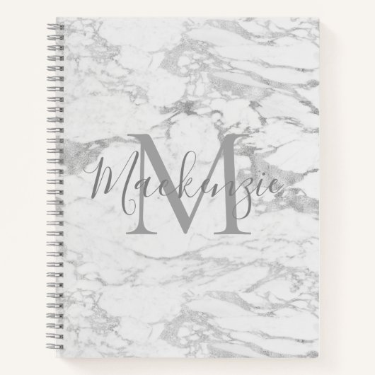 Chic Silver Foil Classic Marmormonogramm Notizblock (Vorderseite)
