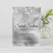 Chic Silver Foil Diamonds 16 . Geburtstag Party Einladung (Stehend Vorderseite)