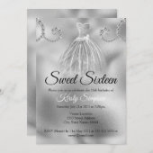 Chic Silver Foil Diamonds 16 . Geburtstag Party Einladung (Vorne/Hinten)