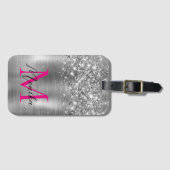 Chic Silver Foil Faux Glitter Hot Pink Monogram Gepäckanhänger (Vorderseite (Horizontal))