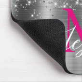 Chic Silver Foil Faux Glitter Hot Pink Monogram Mousepad (Ecke)