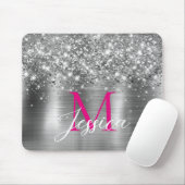 Chic Silver Foil Faux Glitter Hot Pink Monogram Mousepad (Mit Mouse)