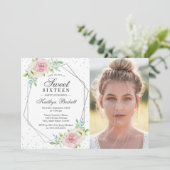 Chic Silver Foil Floral Foto Sweet 16 Birthday Einladung (Stehend Vorderseite)