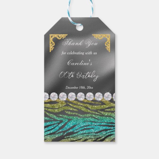 Chic Silver Foil Gold & Aquamarin Zebra Print Geschenkanhänger (Vorderseite)