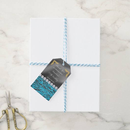 Chic Silver Foil Gold & Light Blue Zebra Print Geschenkanhänger (Mit Garn)