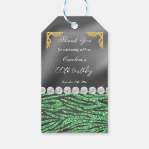 Chic Silver Foil Gold & Light Green Zebra Print Geschenkanhänger