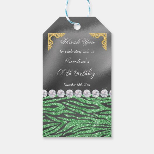 Chic Silver Foil Gold & Light Green Zebra Print Geschenkanhänger (Vorderseite)