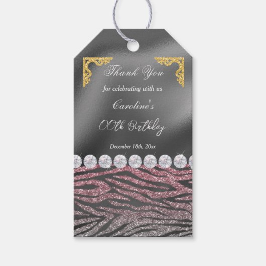 Chic Silver Foil Gold & Pink Zebra Print Geschenkanhänger (Vorderseite)