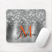 Chic Silver Foil Imitate Glitzer Orange Monogram Mousepad (Mit Mouse)