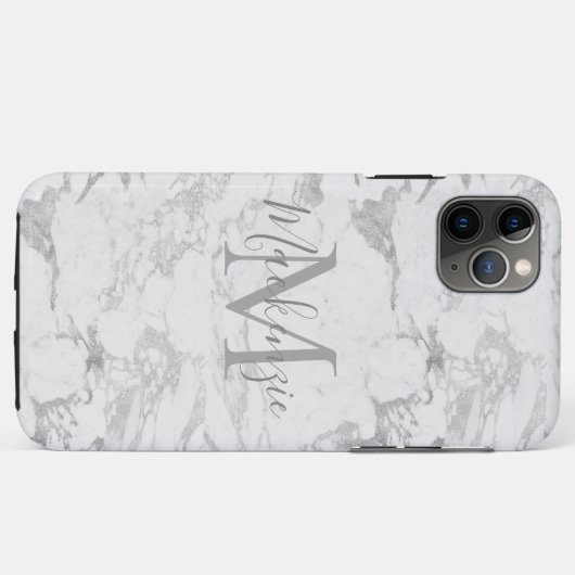 Chic Silver Foil Marmor Monogram Case-Mate iPhone Hülle (Rückseite (Horizontal))