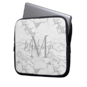 Chic Silver Foil Marmor Monogram Laptopschutzhülle (Vorderseite Links)