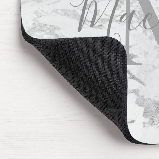 Chic Silver Foil Marmor Monogram Mousepad (Ecke)