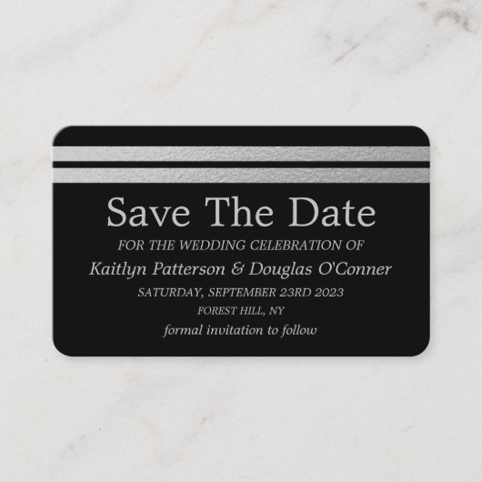 Chic Silver Foil Streifen Save the Date Karte (Vorderseite)